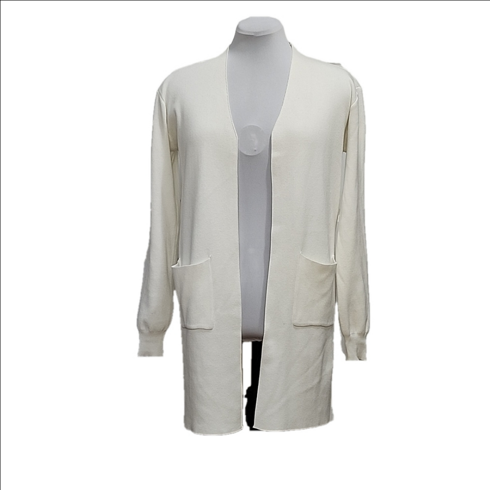 KATE KASIN Ivory white super soft long open cardigan